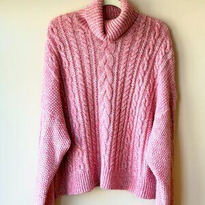 J.Crew Collection Pink Marled Turtleneck Sweater Size L Wool Blend Chunky Knit